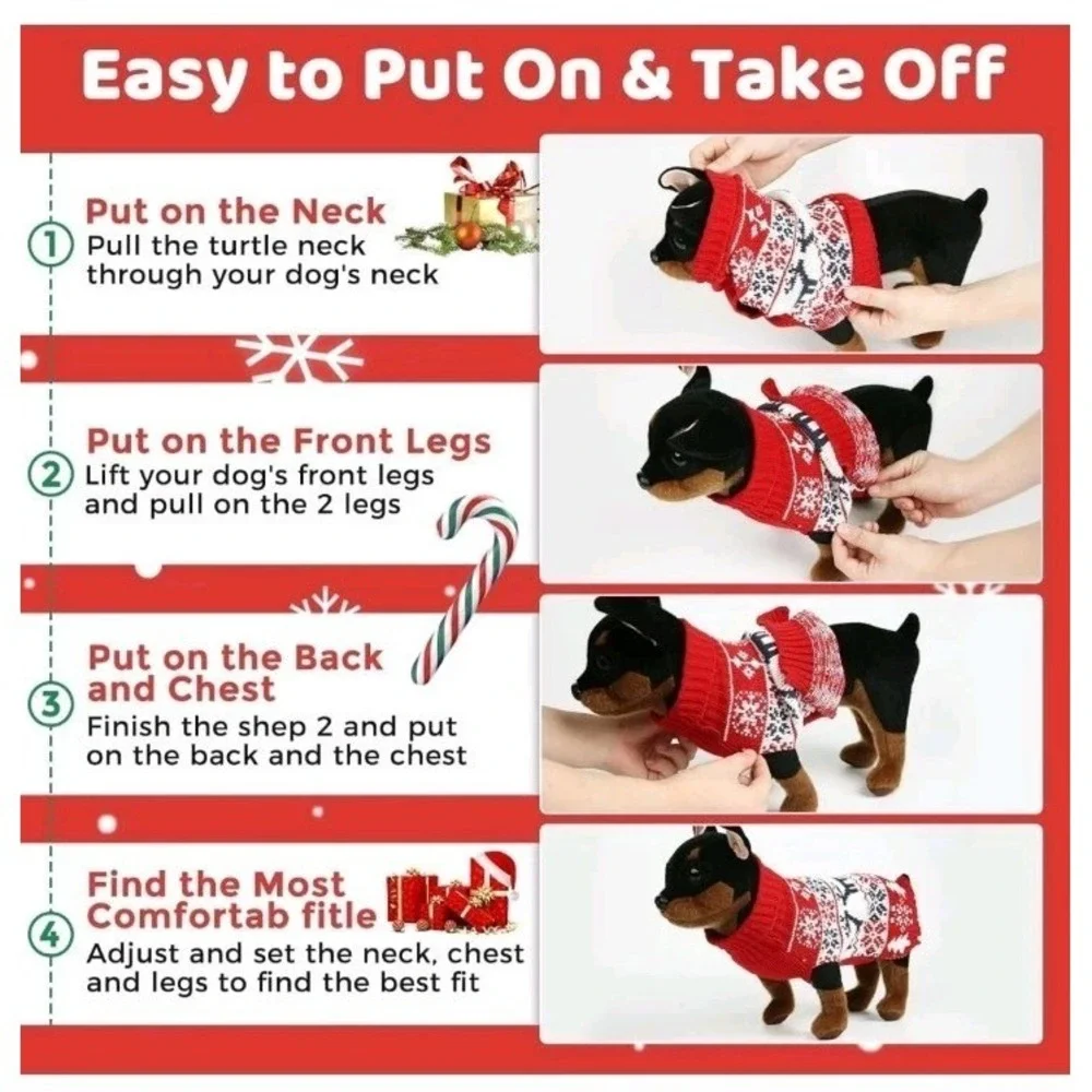 Christmas Dog Sweaters for‎ Small Dogs Girl, Soft Warm Pup Size Medium, Red